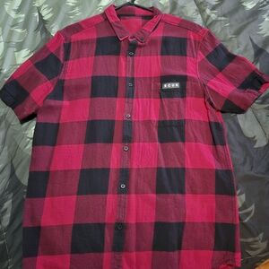 Men's Casual Red and Black Plaid Shirt